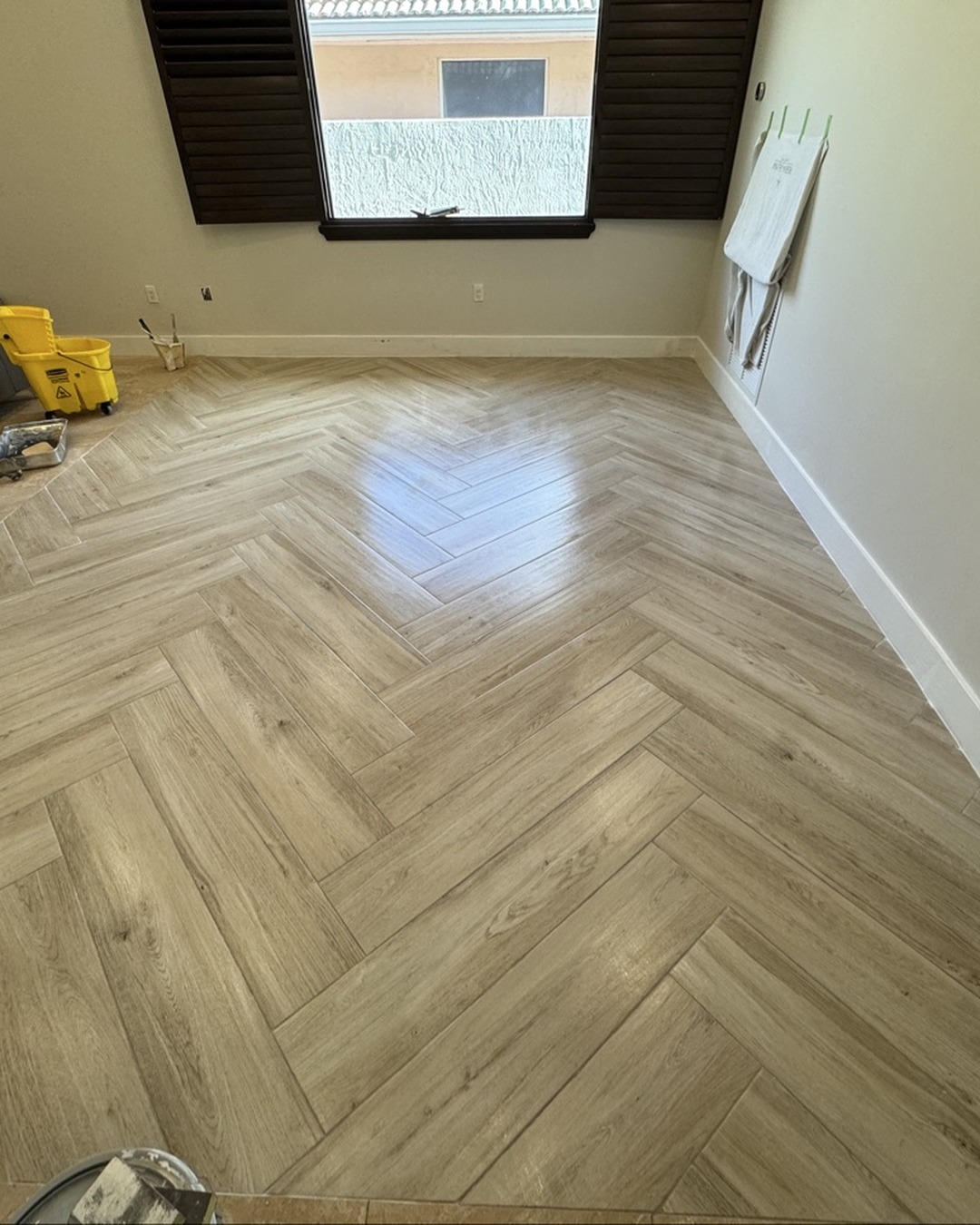 Herringbone flooring in living room